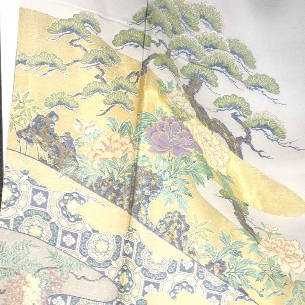 色留袖 リサイクル着物 身丈173cm 裄70.5cm 前幅26.5cm 後幅31cm 袖丈49cm 袖幅35cm レディース 袷 縫取り 裄長 裄L-LLサイズ 秋冬春用 正絹（シルク）ブルー トールサイズ 美品 リメイク リユース【ランクA】