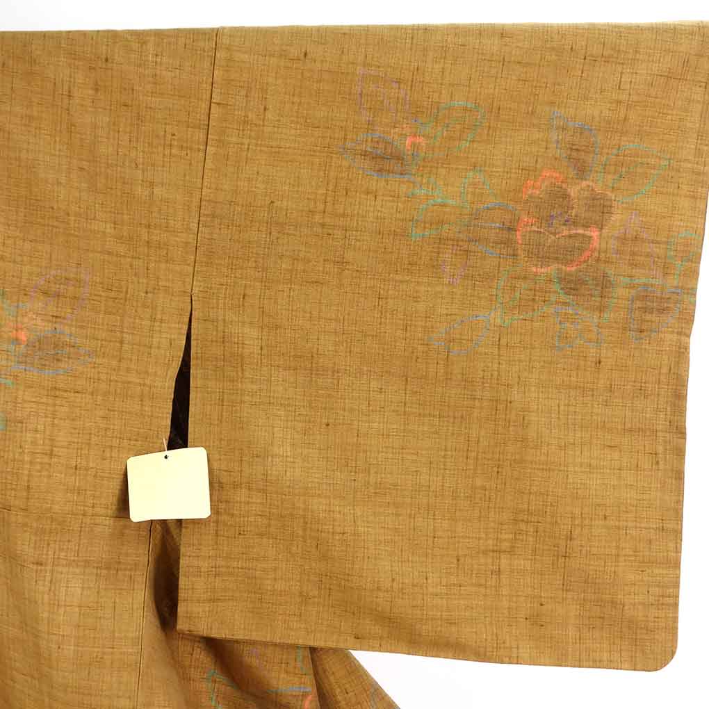 紬 リサイクル着物 身丈153cm 裄65cm 前幅26cm 後幅29.5cm 袖丈45cm 袖幅33cm レディース 単衣 花柄 裄Mサイズ 初夏・初秋用 正絹（シルク）ブラウン 美品 リメイク リユース【ランクA】