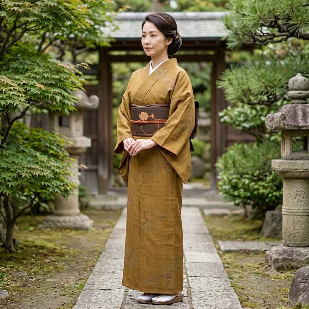 紬 リサイクル着物 身丈153cm 裄65cm 前幅26cm 後幅29.5cm 袖丈45cm 袖幅33cm レディース 単衣 花柄 裄Mサイズ 初夏・初秋用 正絹（シルク）ブラウン 美品 リメイク リユース【ランクA】