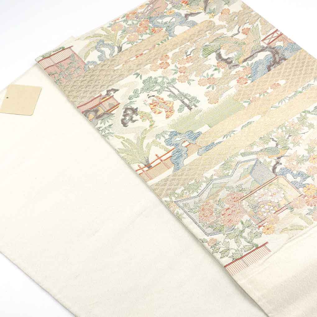袋帯 リサイクル帯 幅30cm 長さ412cm レディース 霞 秋冬春用 正絹(シルク)グレー 美品 リメイク リユース【ランクA】