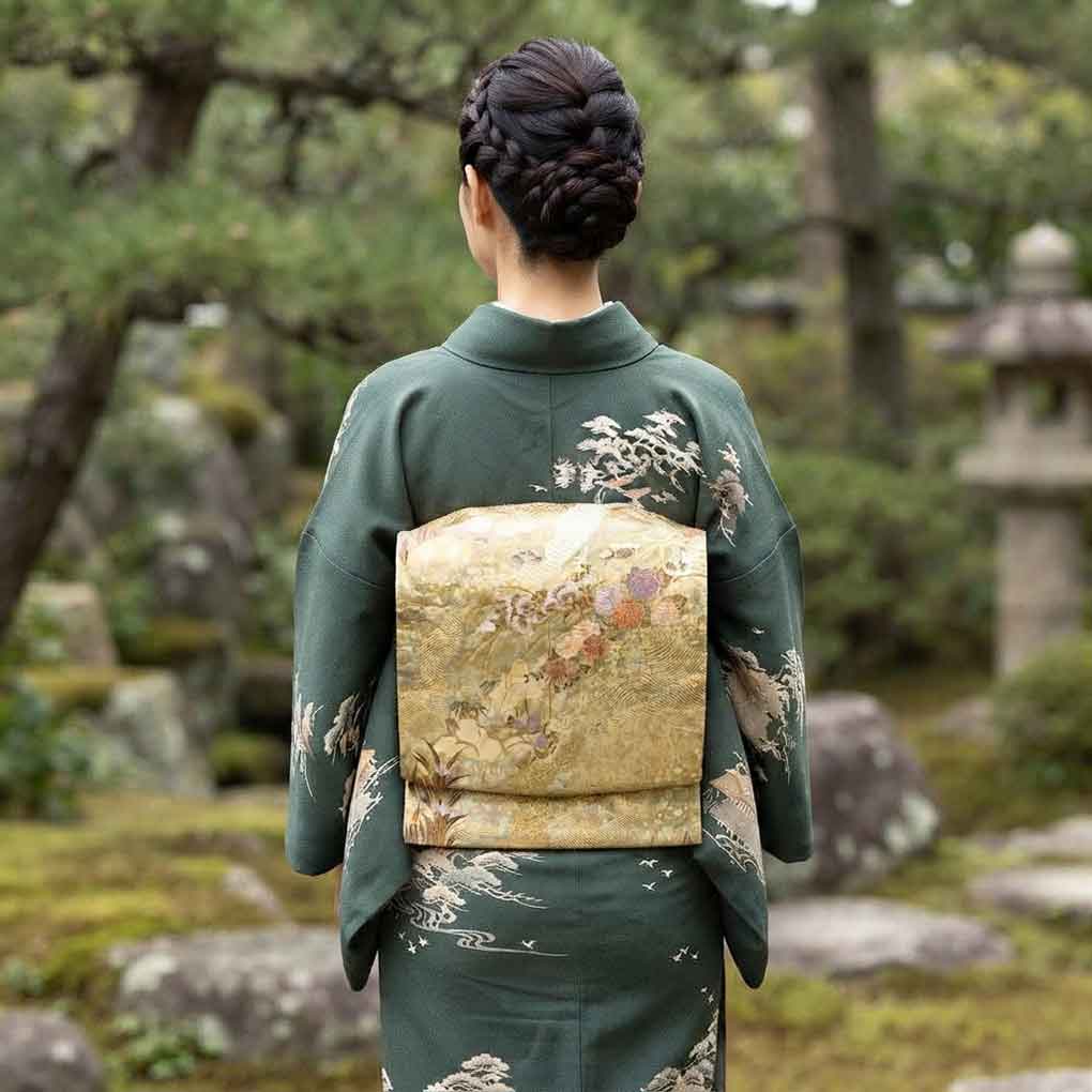 袋帯 リサイクル帯 幅31cm 長さ431cm レディース 花柄 秋冬春用 正絹（シルク）ゴールド 美品 リメイク リユース【ランクA】