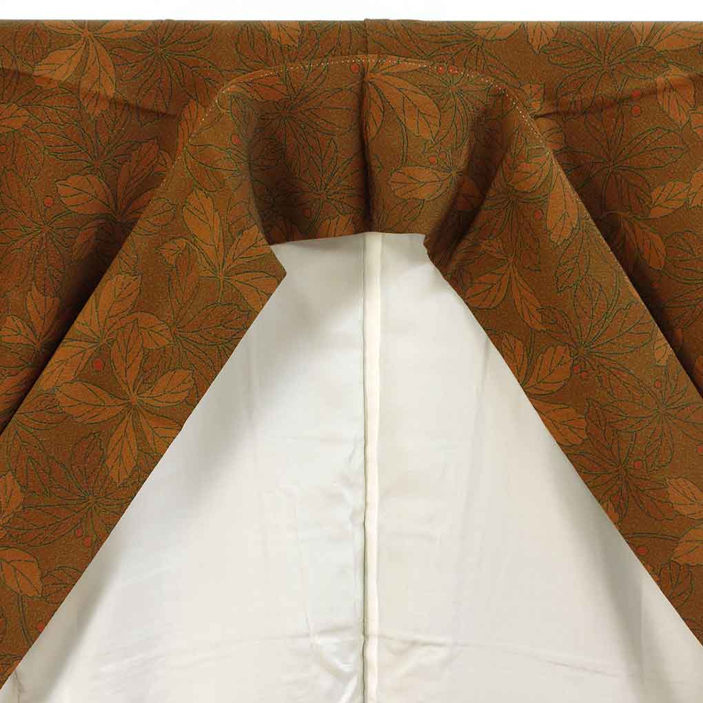 小紋 リサイクル着物 身丈157cm 裄63cm 前幅24cm 後幅28cm 袖丈49cm 袖幅32cm レディース 袷 植物 裄Mサイズ 秋冬春用 正絹（シルク）ブラウン やや難 リメイク リユース【ランクB】