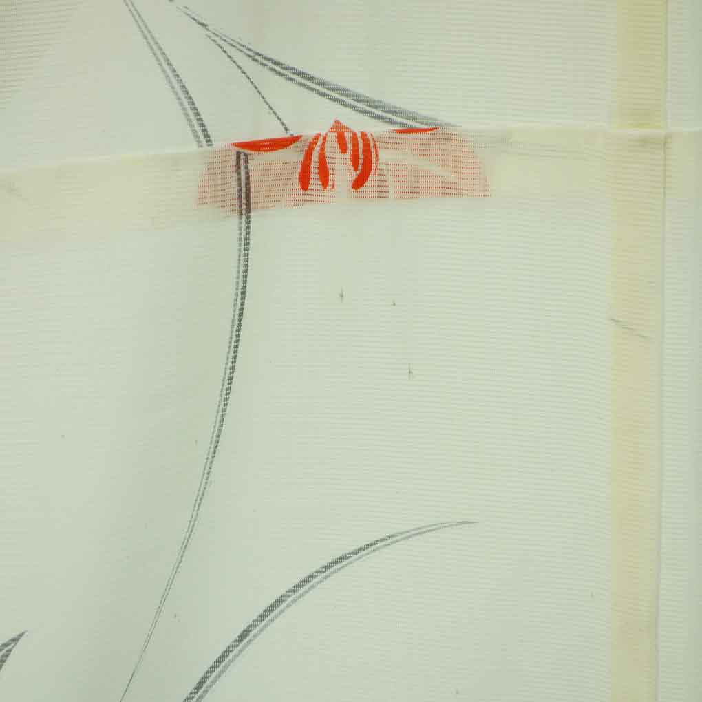 小紋 リサイクル着物 身丈159cm 裄63cm 前幅23.5cm 後幅28cm 袖丈49.5cm 袖幅32.5cm レディース 菖蒲 裄Mサイズ 夏用 ポリエステル ホワイト やや難 リメイク リユース【ランクB】