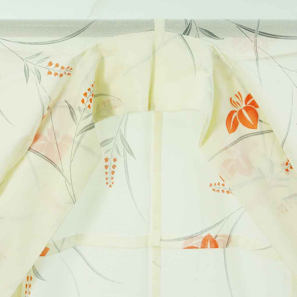 小紋 リサイクル着物 身丈159cm 裄63cm 前幅23.5cm 後幅28cm 袖丈49.5cm 袖幅32.5cm レディース 菖蒲 裄Mサイズ 夏用 ポリエステル ホワイト やや難 リメイク リユース【ランクB】