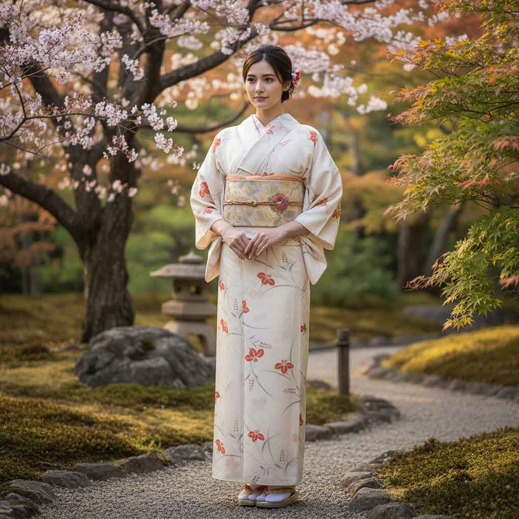 小紋 リサイクル着物 身丈159cm 裄63cm 前幅23.5cm 後幅28cm 袖丈49.5cm 袖幅32.5cm レディース 菖蒲 裄Mサイズ 夏用 ポリエステル ホワイト やや難 リメイク リユース【ランクB】