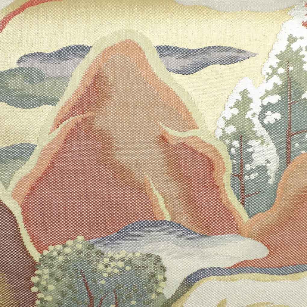 袋帯 リサイクル帯 幅31cm 長さ435cm レディース 遠山 秋冬春用 正絹(シルク)ゴールド 美品 リメイク リユース【ランクA】
