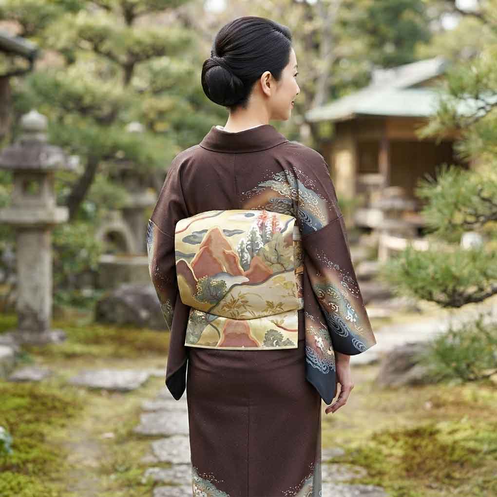 袋帯 リサイクル帯 幅31cm 長さ435cm レディース 遠山 秋冬春用 正絹(シルク)ゴールド 美品 リメイク リユース【ランクA】