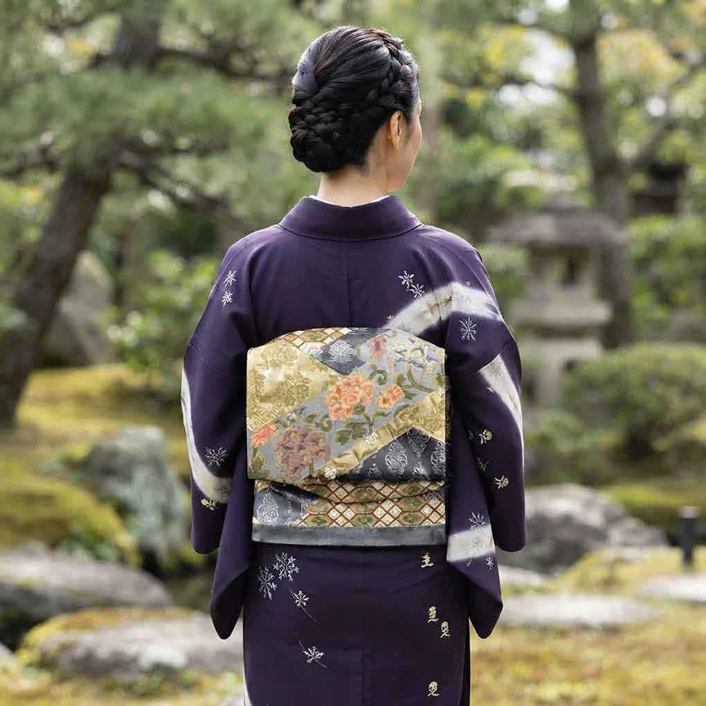 袋帯 リサイクル帯 幅31cm 長さ442cm レディース 花柄 秋冬春用 正絹（シルク）ブラック 美品 リメイク リユース【ランクA】