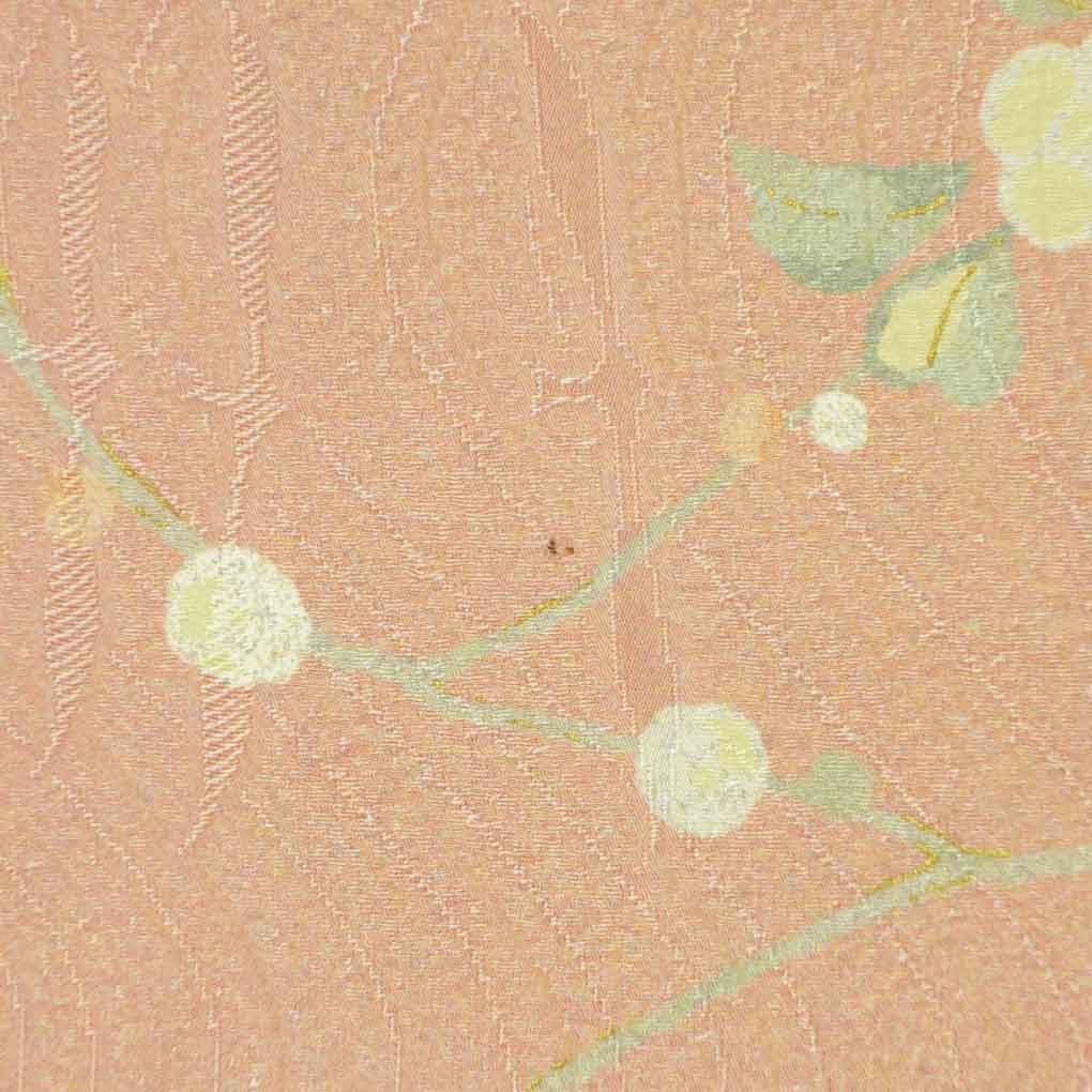 小紋 リサイクル着物 身丈159cm 裄64cm 前幅25cm 後幅28cm 袖丈53cm 袖幅32cm レディース 袷 梅柄 裄Mサイズ 秋冬春用 正絹(シルク)ピンク やや難 リメイク リユース【ランクB】