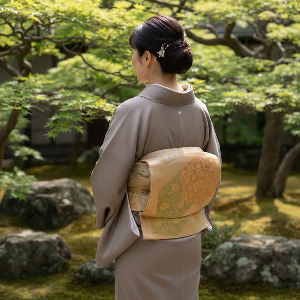 袋帯 リサイクル帯 幅31cm 長さ452cm レディース 連続模様 秋冬春用 正絹(シルク)ブラウン 未使用品 リメイク リユース【ランクS】