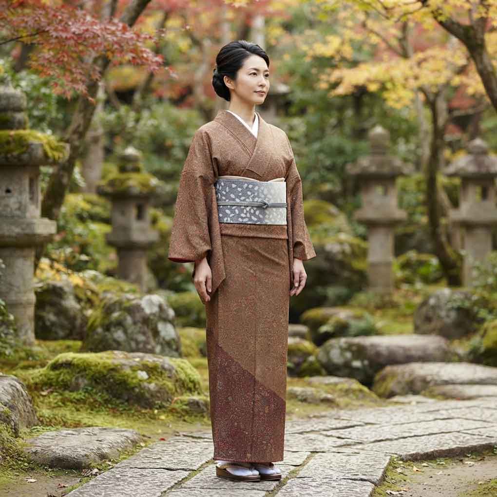 付下 リサイクル着物 身丈158cm 裄65cm 前幅25cm 後幅30cm 袖丈46cm 袖幅33cm レディース 袷 花柄 裄Mサイズ 秋冬春用 正絹（シルク）ブラウン 美品 リメイク リユース【ランクA】