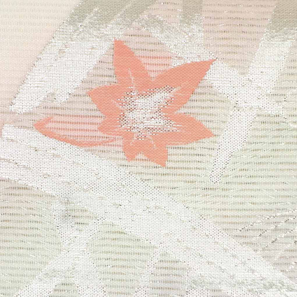 袋帯 リサイクル帯 幅31cm 長さ432cm レディース 竹垣 夏用 正絹（シルク）ホワイト 美品 リメイク リユース【ランクA】