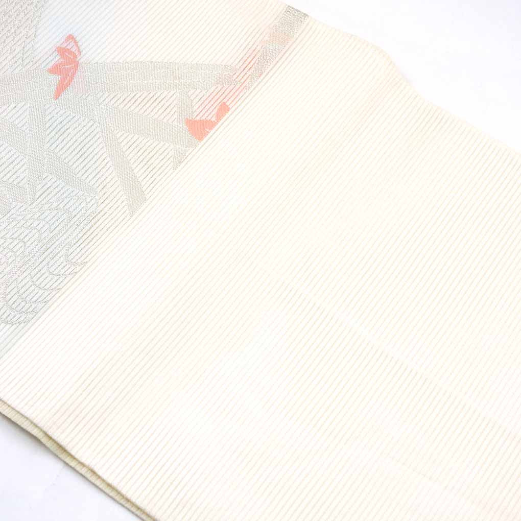 袋帯 リサイクル帯 幅31cm 長さ432cm レディース 竹垣 夏用 正絹（シルク）ホワイト 美品 リメイク リユース【ランクA】