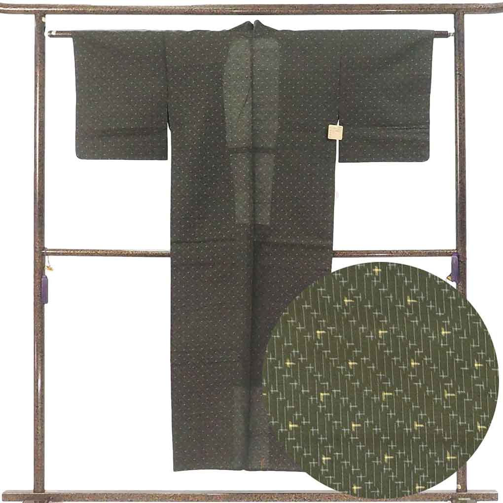 紬 リサイクル着物 身丈148cm 裄60cm 前幅23cm 後幅28.5cm 袖丈45cm 袖幅30cm レディース 単衣 絣模様 裄SS-Sサイズ 初夏・初秋用 正絹(シルク)ブラウン 美品 リメイク リユース【ランクA】