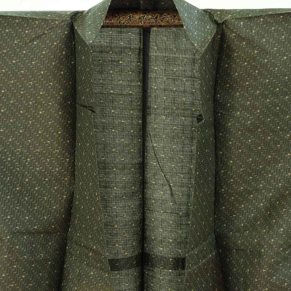 紬 リサイクル着物 身丈148cm 裄60cm 前幅23cm 後幅28.5cm 袖丈45cm 袖幅30cm レディース 単衣 絣模様 裄SS-Sサイズ 初夏・初秋用 正絹(シルク)ブラウン 美品 リメイク リユース【ランクA】