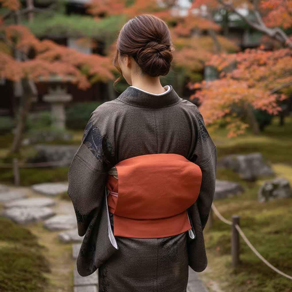 袋帯 リサイクル帯 幅31cm 長さ456cm レディース 無地 秋冬春用 正絹(シルク)レッド 美品 結城紬 リメイク リユース【ランクA】