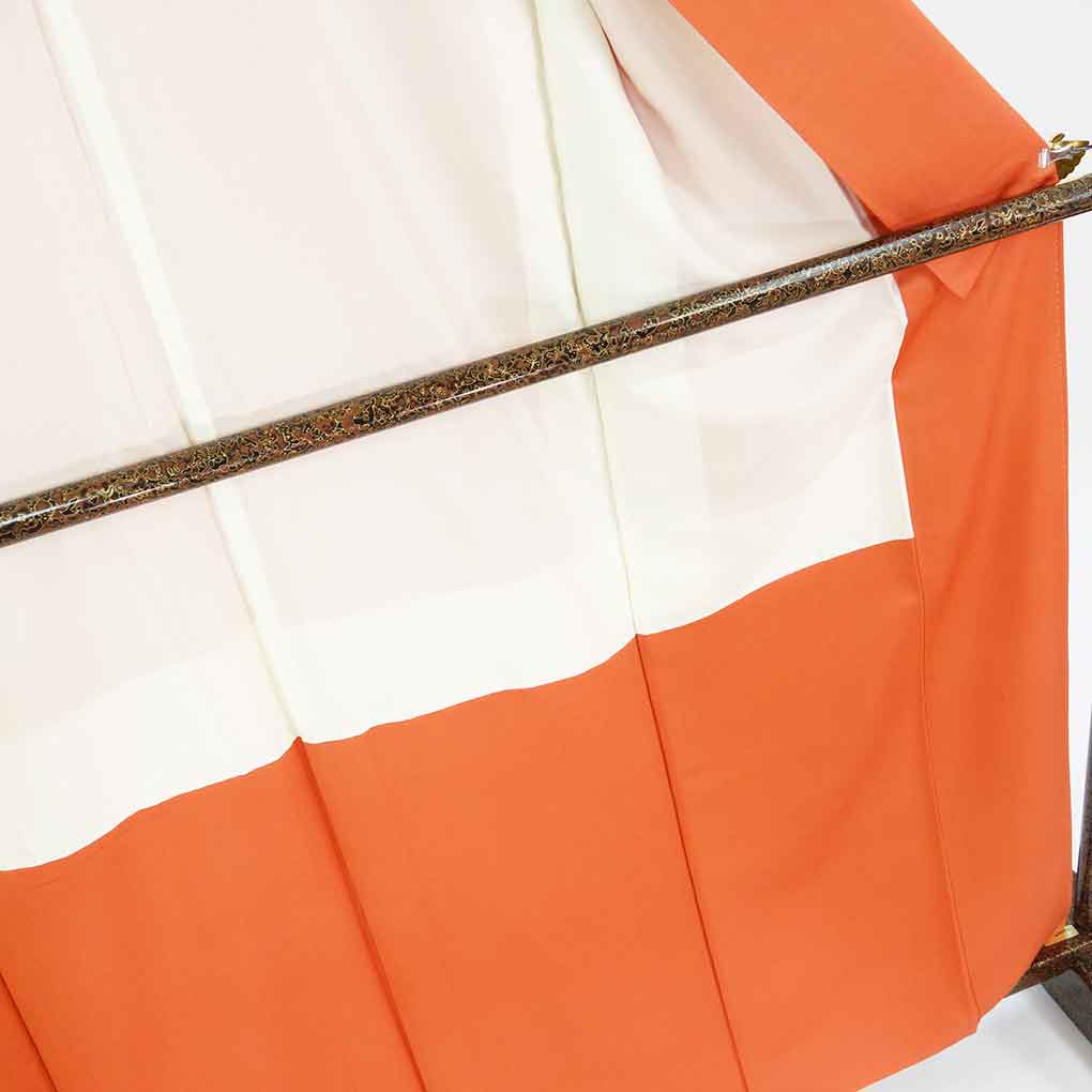 付下 リサイクル着物 身丈163cm 裄66cm 前幅24cm 後幅30cm 袖丈50.5cm 袖幅33.5cm レディース 袷 木の葉 裄長 裄M-Lサイズ 秋冬春用 正絹（シルク）オレンジ 美品 リメイク リユース【ランクA】
