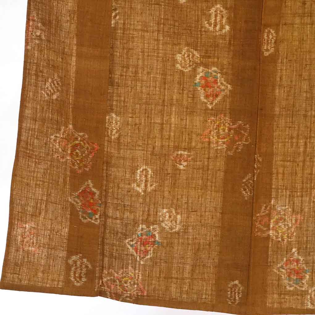 リサイクル 紬 着物 身丈151cm 裄63cm 前幅24cm 後幅29cm 袖丈45cm 袖幅33cm レディース 単衣 連続模様 裄Mサイズ 初夏・初秋用 正絹(シルク)茶色 美品 リサイクル リメイク リユース【ランクA】