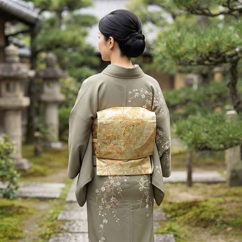 袋帯 リサイクル帯 幅31cm 長さ431cm レディース 鳳凰 秋冬春用 正絹(シルク)ゴールド 美品 リメイク リユース【ランクA】