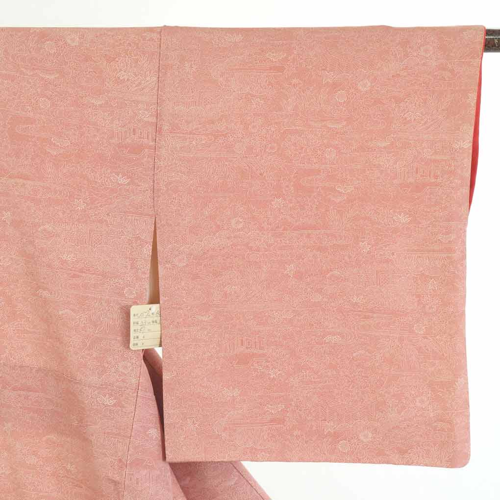 【在庫処分】リサイクル着物 小紋正絹ローズ地袷江戸小紋着物レディース【裄Mサイズ】【ランクB】