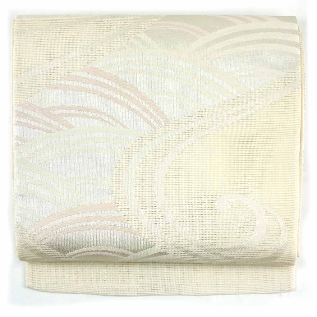 袋帯 リサイクル帯 幅31cm 長さ440cm レディース 波頭 夏用 正絹（シルク）ホワイト やや難 リメイク リユース【ランクB】