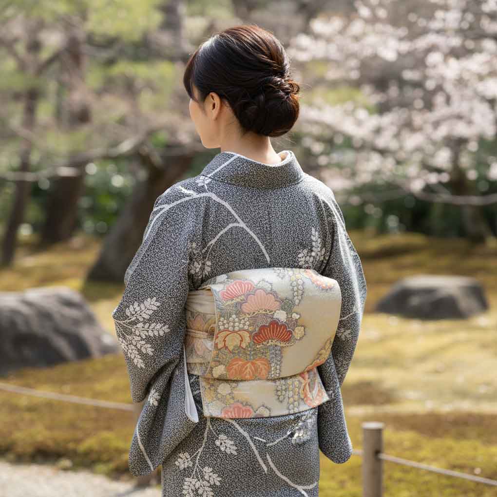 袋帯 リサイクル帯 幅30.5cm 長さ447cm レディース 花柄 秋冬春用 正絹(シルク)シルバー 美品 リメイク リユース【ランクA】