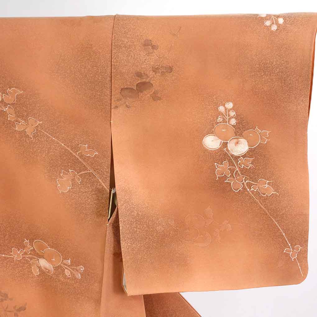 小紋 リサイクル着物 身丈158cm 裄65cm 前幅24cm 後幅30.5cm 袖丈47cm 袖幅33cm レディース 袷 地紋起こし 裄Mサイズ 秋冬春用 正絹（シルク）ブラウン やや難 リメイク リユース【ランクB】