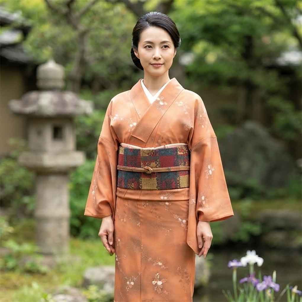 小紋 リサイクル着物 身丈158cm 裄65cm 前幅24cm 後幅30.5cm 袖丈47cm 袖幅33cm レディース 袷 地紋起こし 裄Mサイズ 秋冬春用 正絹（シルク）ブラウン やや難 リメイク リユース【ランクB】