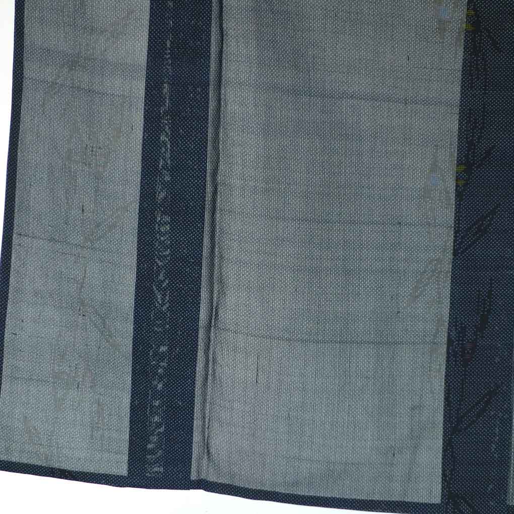 紬 リサイクル着物 身丈157cm 裄61cm 前幅24cm 後幅29cm 袖丈47cm 袖幅30.5cm レディース 植物 裄Sサイズ 夏用 正絹（シルク）ネイビー やや難 リメイク リユース【ランクB】