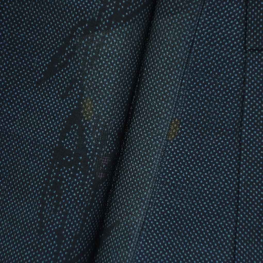 紬 リサイクル着物 身丈157cm 裄61cm 前幅24cm 後幅29cm 袖丈47cm 袖幅30.5cm レディース 植物 裄Sサイズ 夏用 正絹（シルク）ネイビー やや難 リメイク リユース【ランクB】