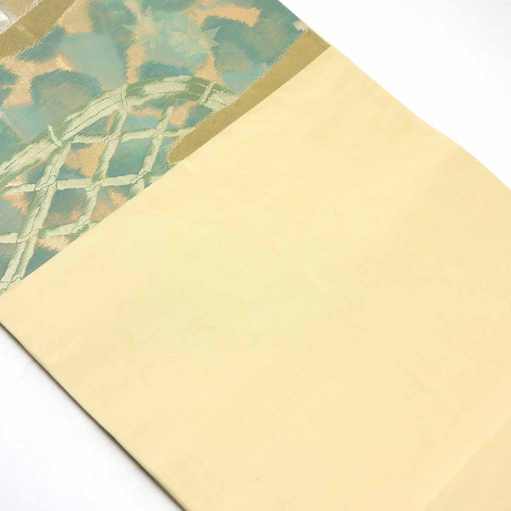 袋帯 リサイクル帯 幅30.5cm 長さ427cm レディース 竹垣 秋冬春用 正絹(シルク)ゴールド 美品 リメイク リユース【ランクA】