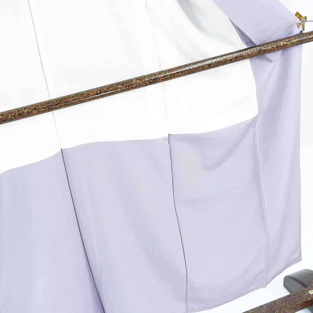 訪問着 リサイクル着物 身丈153cm 裄64cm 前幅25cm 後幅29cm 袖丈44cm 袖幅33cm レディース 袷 刺繍 裄Mサイズ 秋冬春用 正絹（シルク）パープル やや難 リメイク リユース【ランクB】