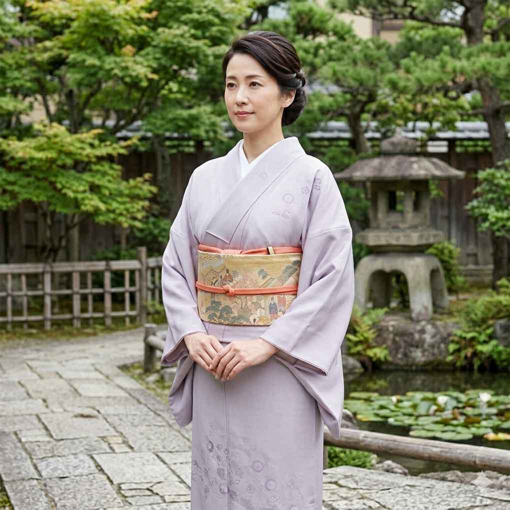 訪問着 リサイクル着物 身丈153cm 裄64cm 前幅25cm 後幅29cm 袖丈44cm 袖幅33cm レディース 袷 刺繍 裄Mサイズ 秋冬春用 正絹（シルク）パープル やや難 リメイク リユース【ランクB】