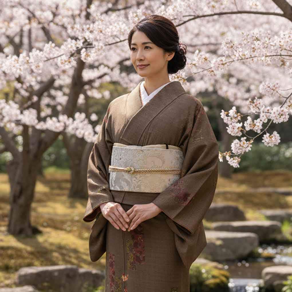 紬 リサイクル着物 身丈157cm 裄64cm 前幅26.5cm 後幅31.5cm 袖丈49cm 袖幅32cm レディース 袷 連続模様 裄Mサイズ 秋冬春用 正絹（シルク）ブラウン やや難 大島紬 リメイク リユース【ランクB】