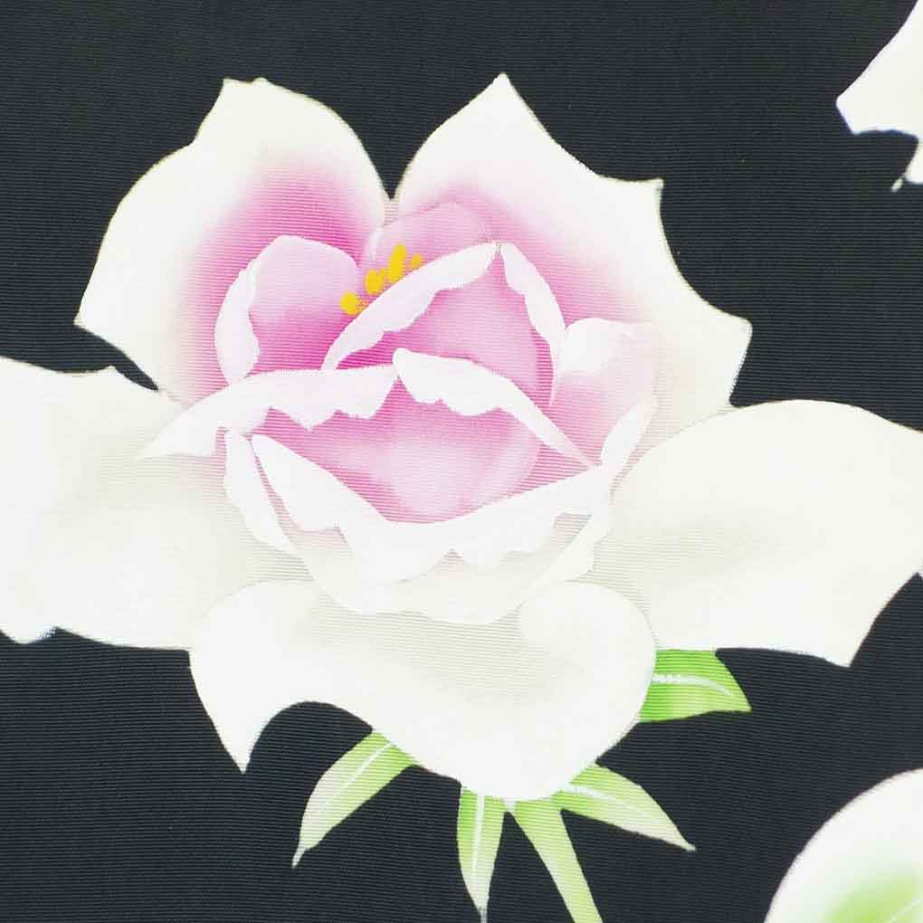 名古屋帯 リサイクル帯 幅30cm 長さ365cm レディース 薔薇柄 秋冬春用 正絹（シルク）ブラック やや難 塩瀬 リメイク リユース【ランクB】