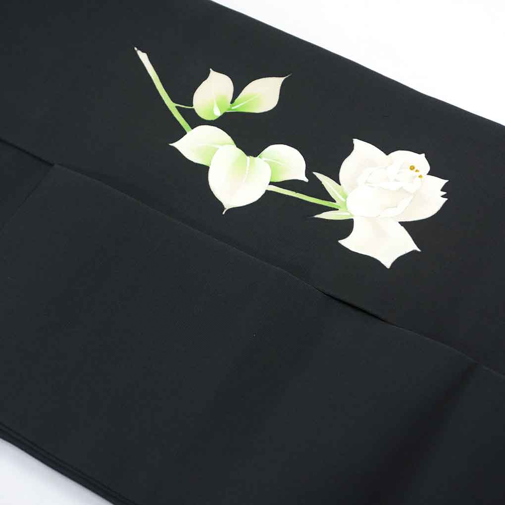 名古屋帯 リサイクル帯 幅30cm 長さ365cm レディース 薔薇柄 秋冬春用 正絹（シルク）ブラック やや難 塩瀬 リメイク リユース【ランクB】