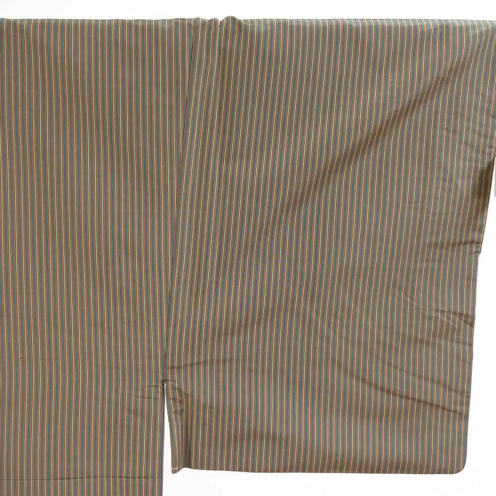 男物着物 リサイクル着物 身丈137cm 裄68cm 前幅24cm 後幅30cm 袖丈50cm 袖幅34cm メンズ 袷 縞 裄長 裄Lサイズ 秋冬春用 正絹（シルク）ブラウン 美品 リメイク リユース【ランクA】