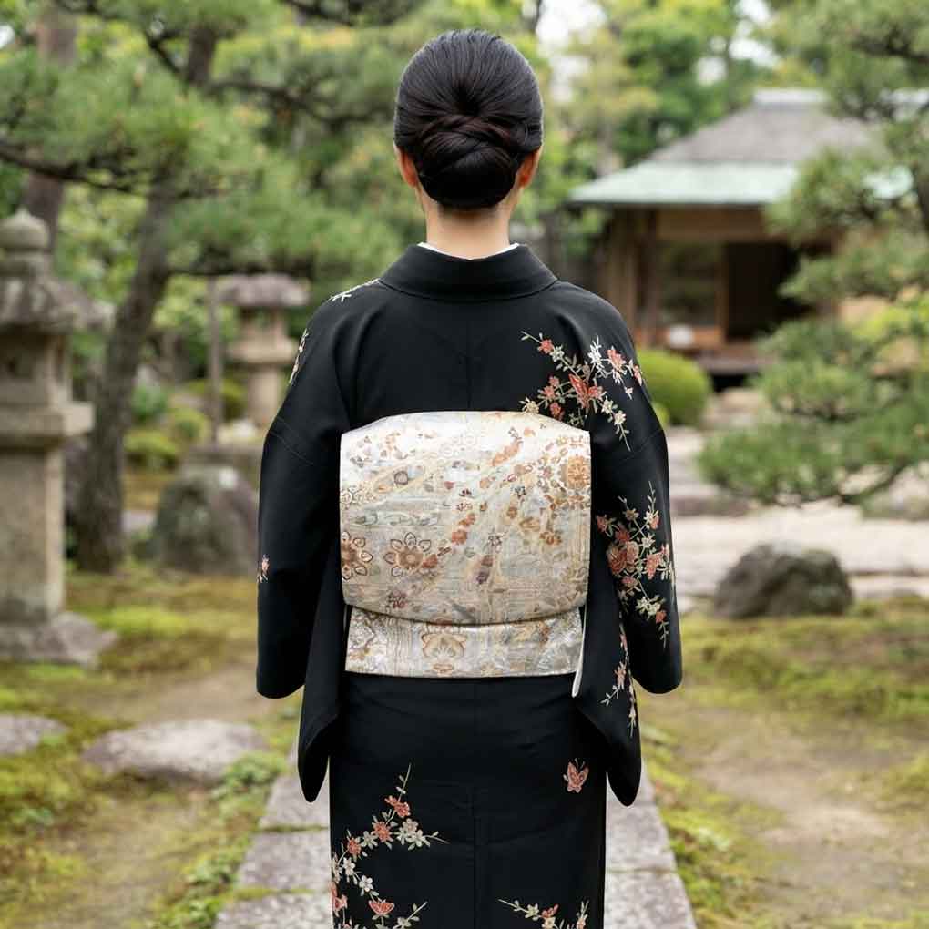 袋帯 リサイクル帯 幅31cm 長さ448cm レディース 短冊柄 秋冬春用 正絹（シルク）シルバー 美品 リメイク リユース【ランクA】