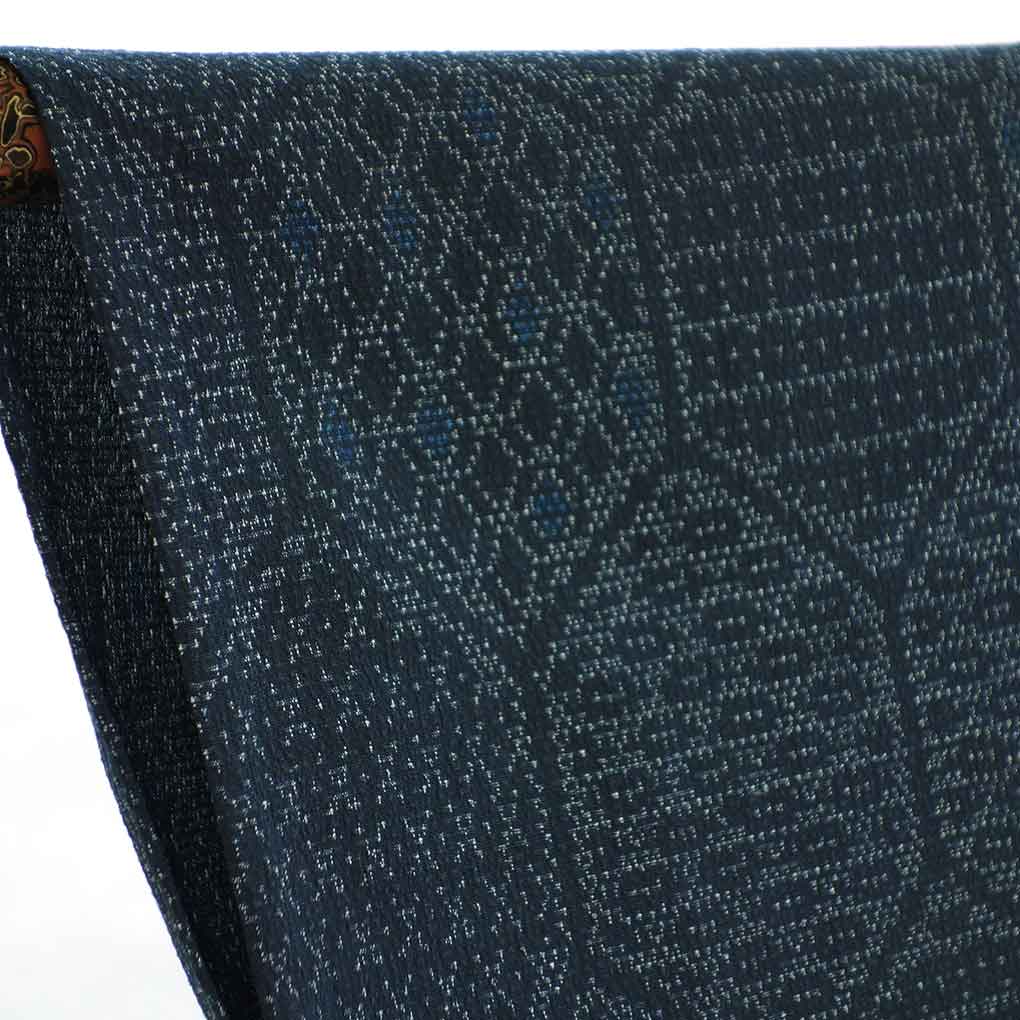 紬 リサイクル着物 身丈160cm 裄61cm 前幅23cm 後幅28.5cm 袖丈47cm 袖幅30cm レディース 単衣 亀甲 裄Sサイズ 初夏・初秋用 正絹（シルク）ネイビー 未使用品 リメイク リユース【ランクS】