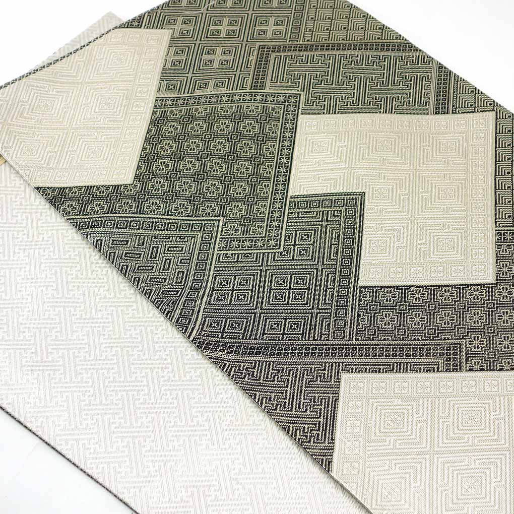 袋帯 リサイクル帯 幅31cm 長さ434cm レディース 連続模様 秋冬春用 正絹(シルク)ブラック 未使用品 リメイク リユース【ランクS】