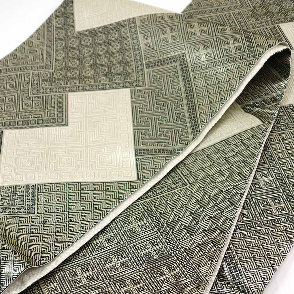 袋帯 リサイクル帯 幅31cm 長さ434cm レディース 連続模様 秋冬春用 正絹(シルク)ブラック 未使用品 リメイク リユース【ランクS】