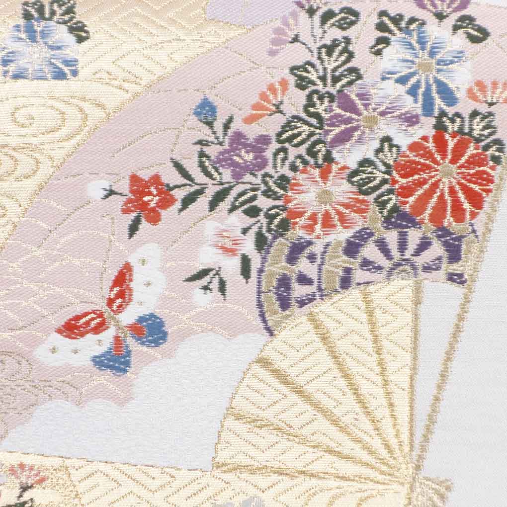 袋帯 リサイクル帯 幅31cm 長さ450cm レディース 扇面 秋冬春用 正絹（シルク）グレー 美品 リメイク リユース【ランクA】