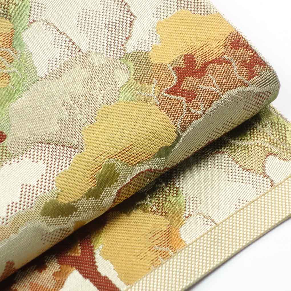 名古屋帯 リサイクル帯 幅30cm 長さ352cm レディース 風景画 秋冬春用 正絹(シルク)グレー 美品 リメイク リユース【ランクA】