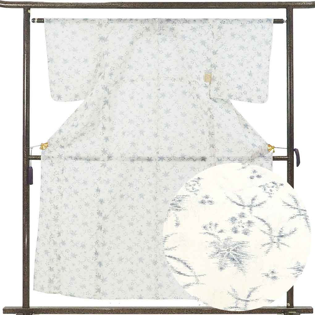 小紋 リサイクル着物 身丈155cm 裄61cm 前幅23cm 後幅31cm 袖丈48cm 袖幅31cm レディース 紅葉 裄Sサイズ 夏用 麻 ホワイト やや難 リメイク リユース【ランクB】