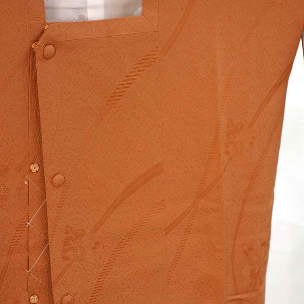 コート リサイクル着物 コート丈88cm 裄67cm 袖丈47cm 袖幅35cm レディース 袷 無地 裄長 裄Lサイズ 秋冬春用 正絹(シルク)ブラウン 未使用品 リメイク リユース【ランクS】