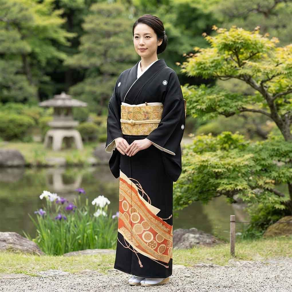 黒留袖 リサイクル着物 身丈161cm 裄67cm 前幅26cm 後幅31cm 袖丈47cm 袖幅33cm レディース 巻物 裄長 裄Lサイズ 年中着用可 正絹(シルク)ブラック やや難 リメイク リユース【ランクB】