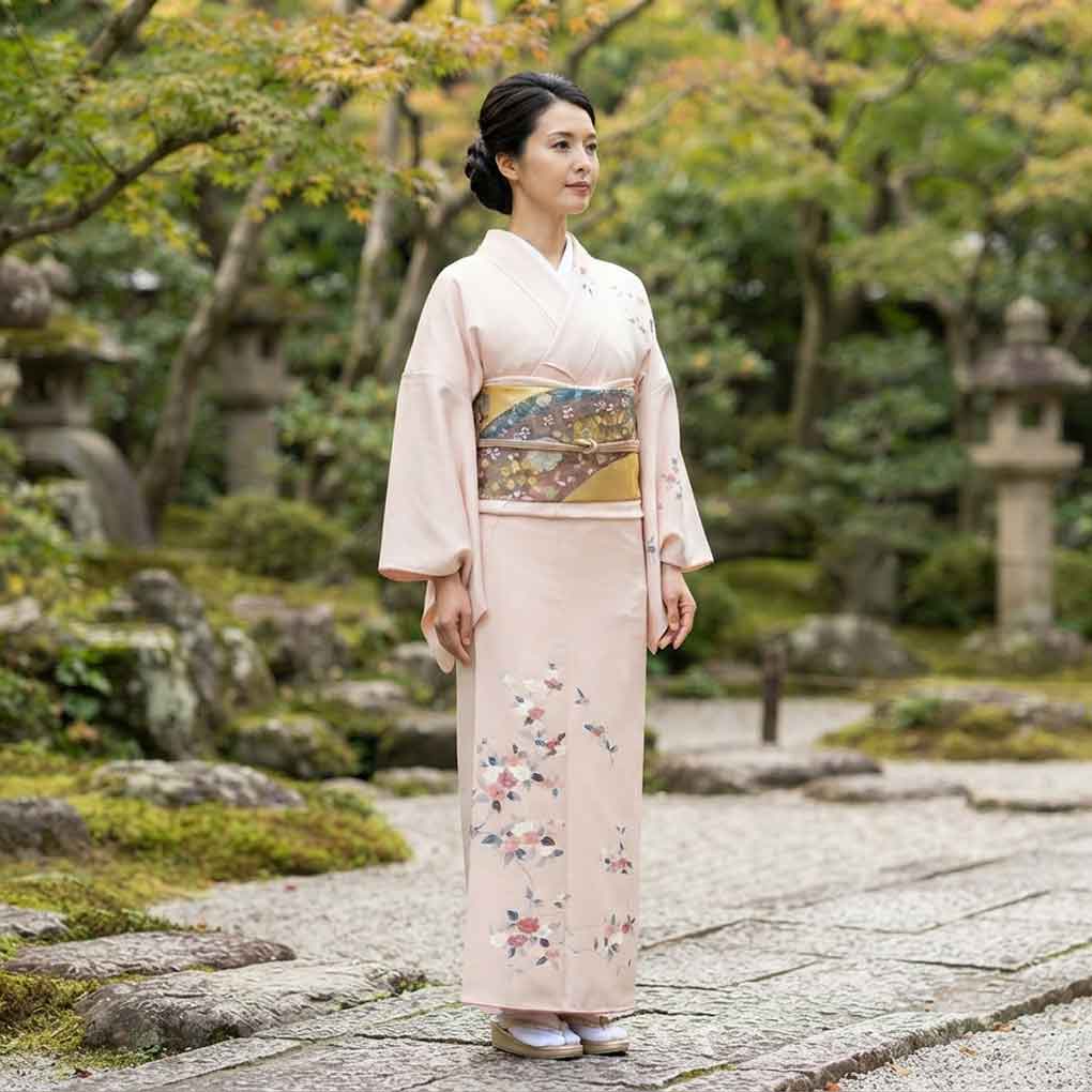 訪問着 リサイクル着物 身丈160cm 裄64cm 前幅24cm 後幅30cm 袖丈56cm 袖幅32cm レディース 袷 花柄 裄Mサイズ 秋冬春用 正絹（シルク）ピンク やや難 リメイク リユース【ランクB】