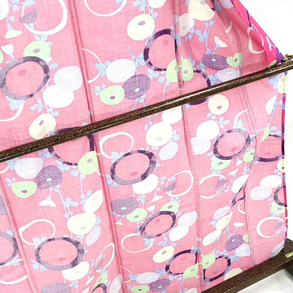 浴衣 リサイクル着物 身丈166cm 裄68cm 前幅25cm 後幅31cm 袖丈49cm 袖幅34cm レディース 万寿菊 裄長 裄Lサイズ 夏用 木綿 ピンク トールサイズ 未使用品 リメイク リユース【ランクS】