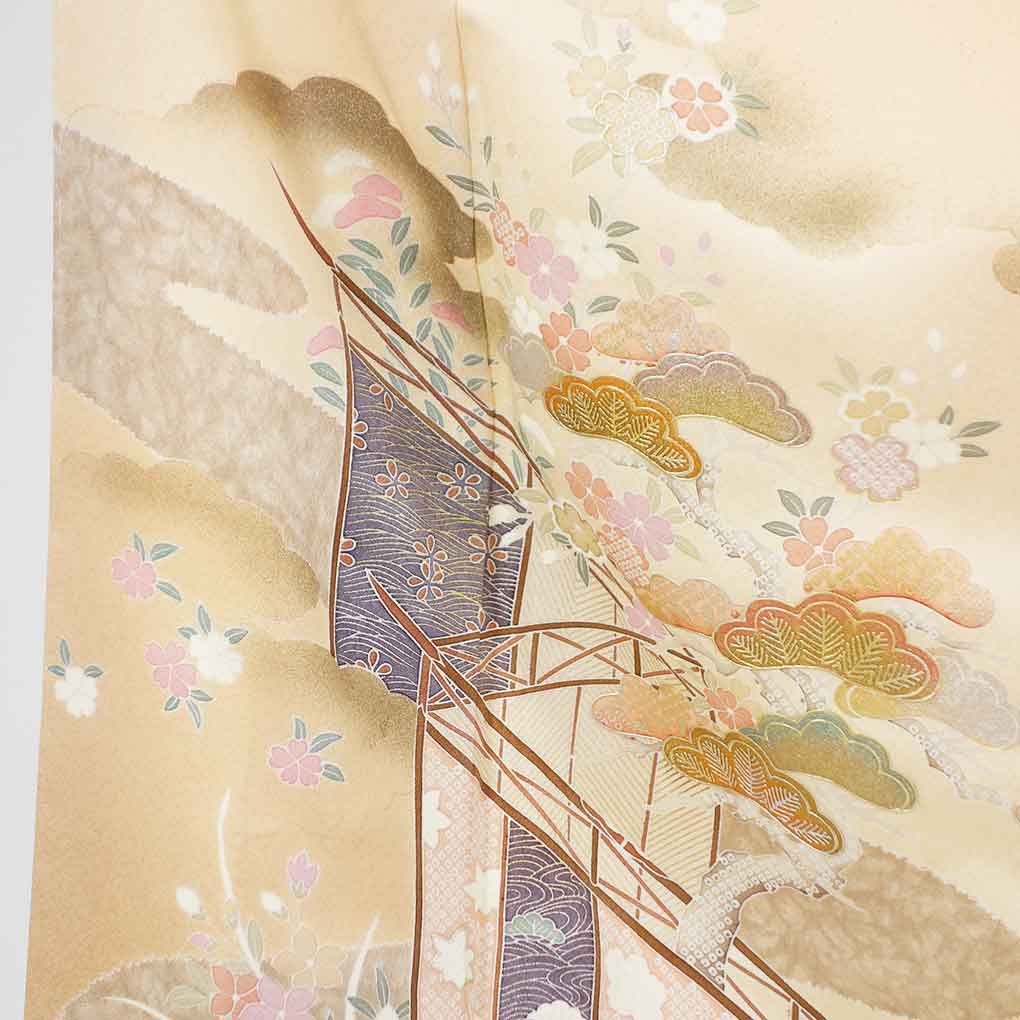訪問着 リサイクル着物 身丈165cm 裄66cm 前幅24cm 後幅30cm 袖丈49cm 袖幅34cm レディース 袷 花柄 裄長 裄M-Lサイズ 秋冬春用 正絹(シルク)ピンク トールサイズ 未使用品 リメイク リユース【ランクS】