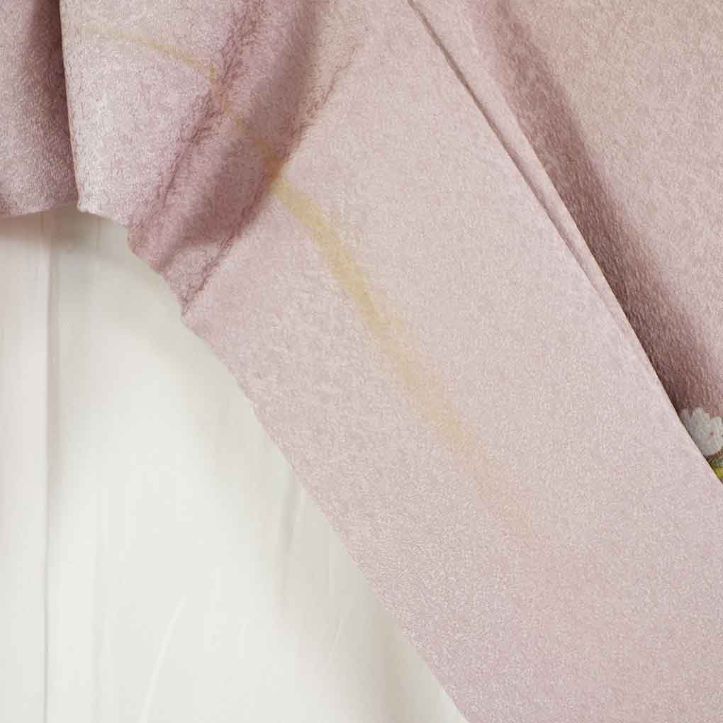 訪問着 リサイクル着物 身丈157cm 裄65cm 前幅23cm 後幅30cm 袖丈49cm 袖幅33cm レディース 袷 花柄 裄Mサイズ 秋冬春用 正絹（シルク）ピンク やや難 作家もの リメイク リユース【ランクB】